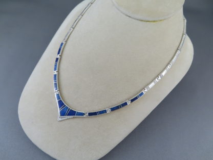 Lapis Inlay Necklace in Sterling Silver