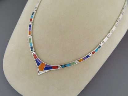 Multi-Color Inlay Necklace in Sterling Silver