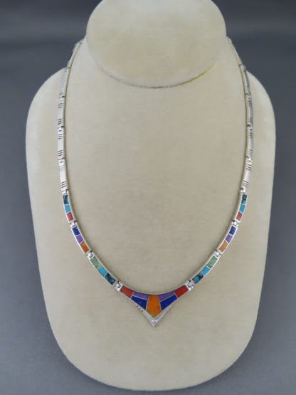 Multi-Color Inlay Necklace in Sterling Silver