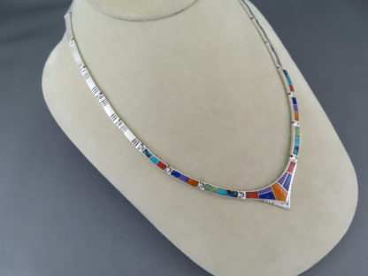 Multi-Color Inlay Necklace in Sterling Silver