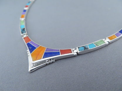 Multi-Color Inlay Necklace in Sterling Silver