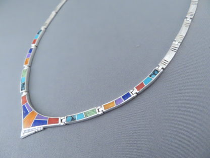 Multi-Color Inlay Necklace in Sterling Silver