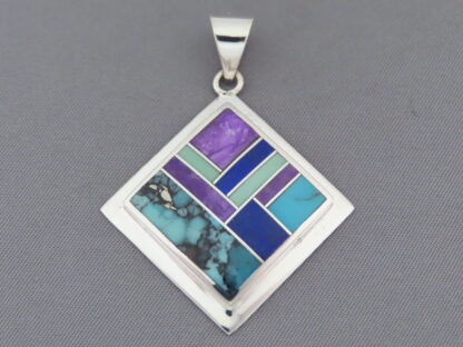 Inlaid Multi-Stone Diamond-Shaped Pendant