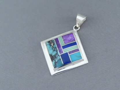 Inlaid Multi-Stone Diamond-Shaped Pendant