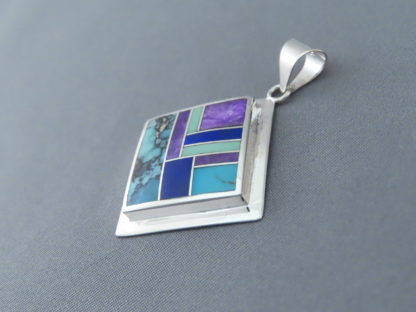 Inlaid Multi-Stone Diamond-Shaped Pendant