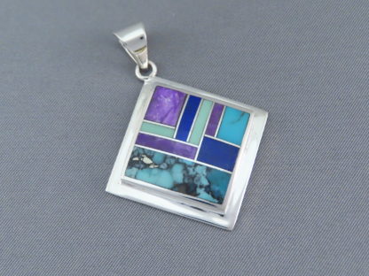 Inlaid Multi-Stone Diamond-Shaped Pendant