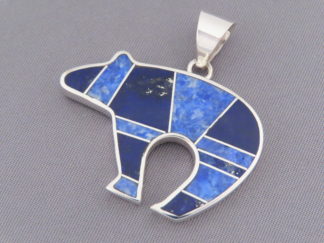 Native American Jewelry - Lapis Inlay BEAR Pendant by Navajo jeweler, Tim Charlie $255- FOR SALE