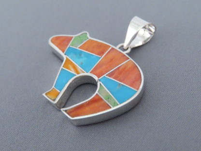 Colorful BEAR Pendant with Multi-Stone Inlay