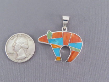 Colorful BEAR Pendant with Multi-Stone Inlay