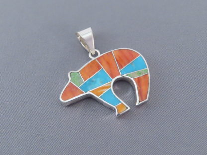 Colorful BEAR Pendant with Multi-Stone Inlay