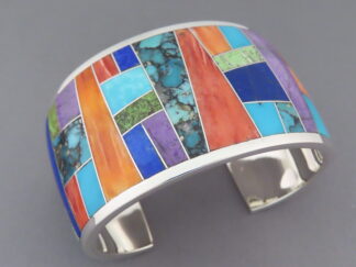 Inlaid Multi-Color Cuff Bracelet (Wide)