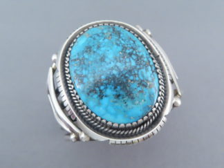 Kingman Turquoise Bracelet Cuff by Navajo Indian jewelry artist, Verdy Jake $995- FOR SALE