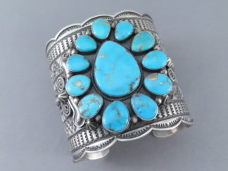 Shop Turquoise Jewelry - Wide Morenci Turquoise Bracelet Cuff by Native American Jeweler, Andy Cadman FOR SALE $1,695-
