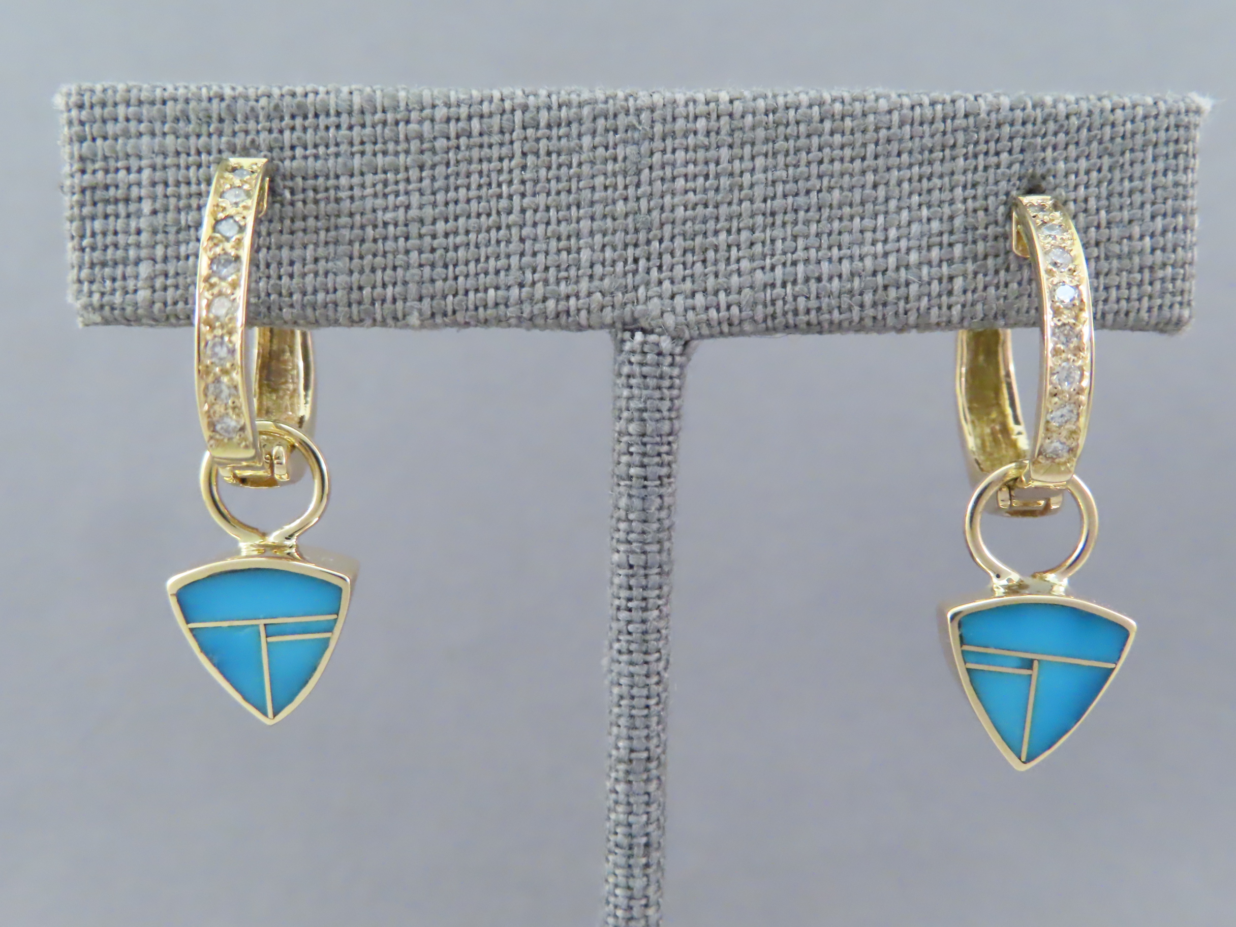Native American Jewelry - 2-Tier Turquoise & Diamond Earrings by Navajo jeweler, Peterson Chee $1,795- FOR SALE