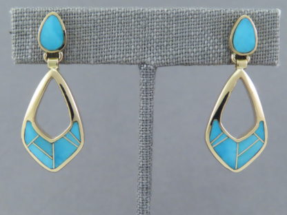 Turquoise Inlay 14kt Gold Earrings