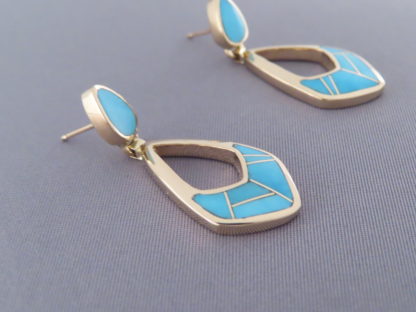 Turquoise Inlay 14kt Gold Earrings