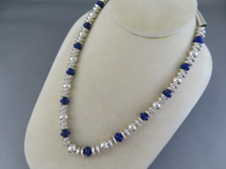 Buy Navajo Pearls - Sterling Silver Bead Necklace with Lapis by Navajo Indian jewelry artist, Artie Yellowhorse FOR SALE $850-