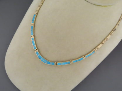 Gold Necklace with Turquoise Inlay