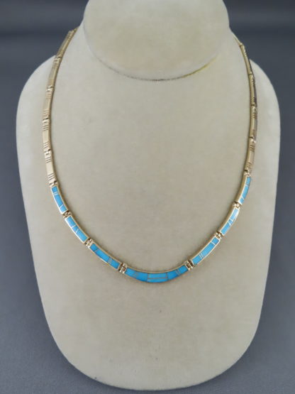 Gold Necklace with Turquoise Inlay