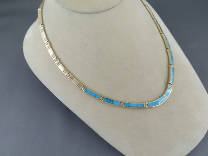 Gold Necklace with Turquoise Inlay