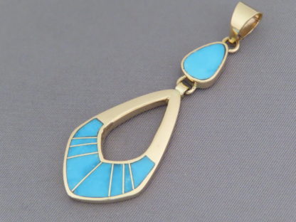 Gold Pendant with Turquoise Inlay