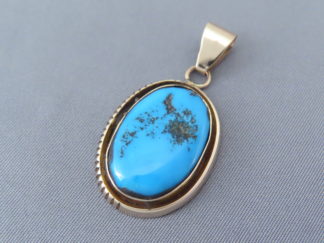 Gold & Turquoise - Blue Gem Turquoise & 14kt Gold Slider Pendant by Navajo jewelry artist, Leonard Nez $1,695- FOR SALE