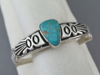 Narrow Sterling Silver & Turquoise Mountain Turquoise Bracelet Cuff by Navajo jeweler, Steven J. Begay FOR SALE $495-