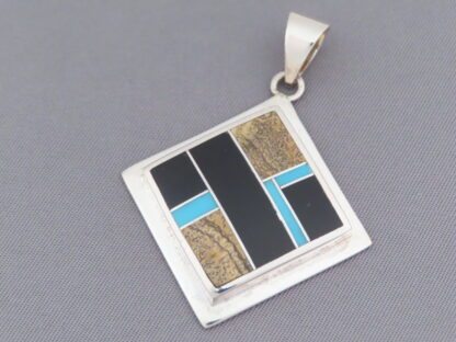 Multi-Stone Inlay Pendant featuring Turquoise (Diamond-Shaped)