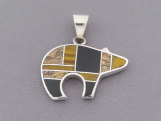Inlaid Bear - Mid-Size Multi-Stone Inlay BEAR Pendant Slider by Native American jeweler, Tim Charlie $210- FOR SALE