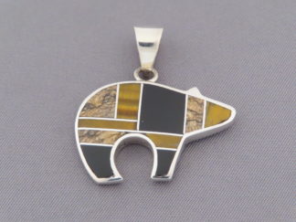 Multi-Stone Inlay Bear Pendant (mid-size)