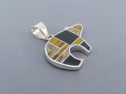 Multi-Stone Inlay Bear Pendant (mid-size)