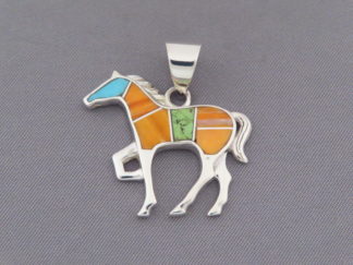 Inlaid Horse Slider - Colorful Multi-Stone Inlay HORSE Pendant by Navajo Jewelry artist, Tim Charlie $199- FOR SALE