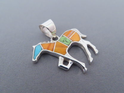 Colorful Multi-Stone Inlay Horse Pendant (medium-size)