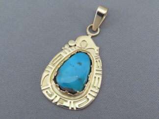 Shop Gold Turquoise Jewelry - Morenci Turquoise & Gold Pendant Slider by Native American jeweler, Robert Taylor FOR SALE $1,525-