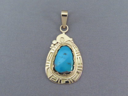 Morenci Turquoise Pendant in 14kt Gold by Robert Taylor