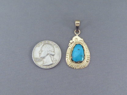 Morenci Turquoise Pendant in 14kt Gold by Robert Taylor