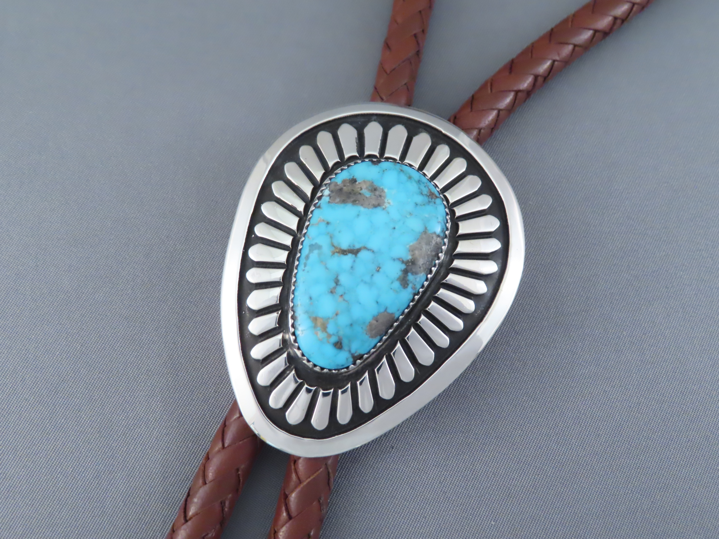 Shop Turquoise Bolo - Morenci Turquoise Bolo Tie by Navajo Indian Jewelry Artist, Gene Jackson FOR SALE $995-