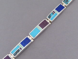 Inlay Jewelry - Wider Inlaid Multi-Stone Link Bracelet by Native American (Navajo) jeweler, Tim Charlie $510- FOR SALE