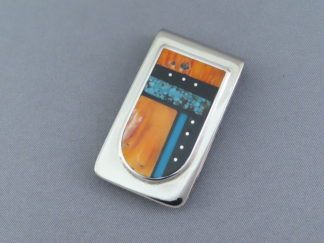 Native American Jewelry - Money Clip with Multi-Stone Inlay by Navajo jeweler, Jimmy Poyer $150- FOR SALE