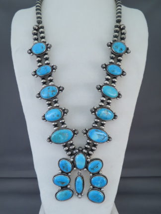 Blue Gem Turquoise Squash Blossom Necklace