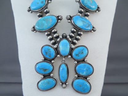 Blue Gem Turquoise Squash Blossom Necklace