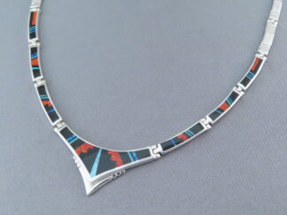 Shop Inlay Jewelry - Sterling Silver Necklace with Inlaid Black Jade & Opal by Native American jeweler, Charles Willie $775- FOR SALE