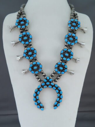 Sleeping Beauty Turquoise Squash Blossom Necklace