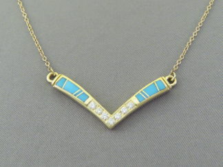 Diamond & Turquoise Inlay Necklace in 14kt Gold