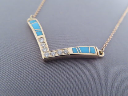 Diamond & Turquoise Inlay Necklace in 14kt Gold