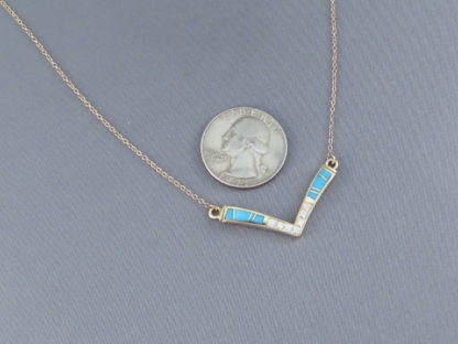 Diamond & Turquoise Inlay Necklace in 14kt Gold