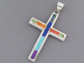 Inlay Cross - Larger Inlaid Multi-Color Cross Pendant by Native American jeweler, Peterson Chee FOR SALE $255-