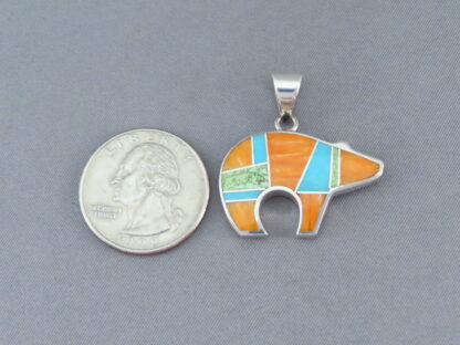 Colorful Multi-Stone Inlay BEAR Pendant (Mid-Sized)