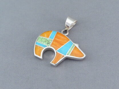 Colorful Multi-Stone Inlay BEAR Pendant (Mid-Sized)