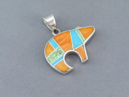 Colorful Multi-Stone Inlay BEAR Pendant (Mid-Sized)